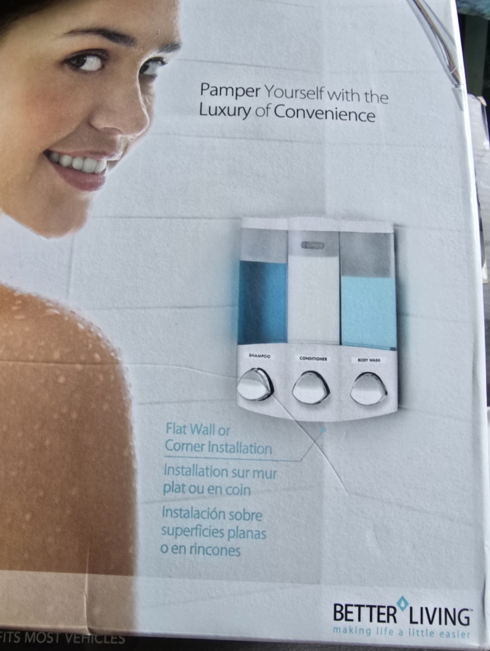 Better Living Trio Shower Dispenser - White with Blue Tanks - Picture 2 of 3